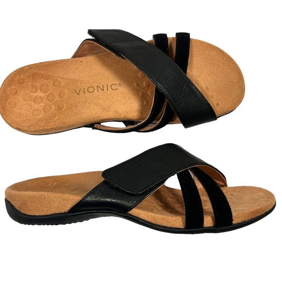 Vionic Shoes Vionic Zarie Sandals Leather Suede Adjustable Black